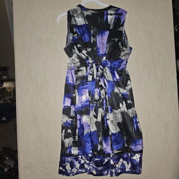 Simply Vera Wang Mini Dress Sz M-Purple/Black Abstract Sleeveless Stretch Tie Bk - Picture 7 of 11